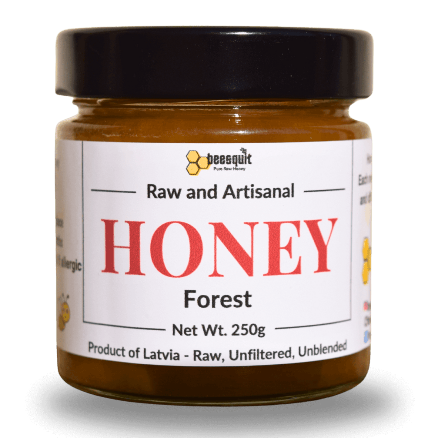 100% Raw Forest Honey 250g jar – Pure, unfiltered honey from Latvian forests
