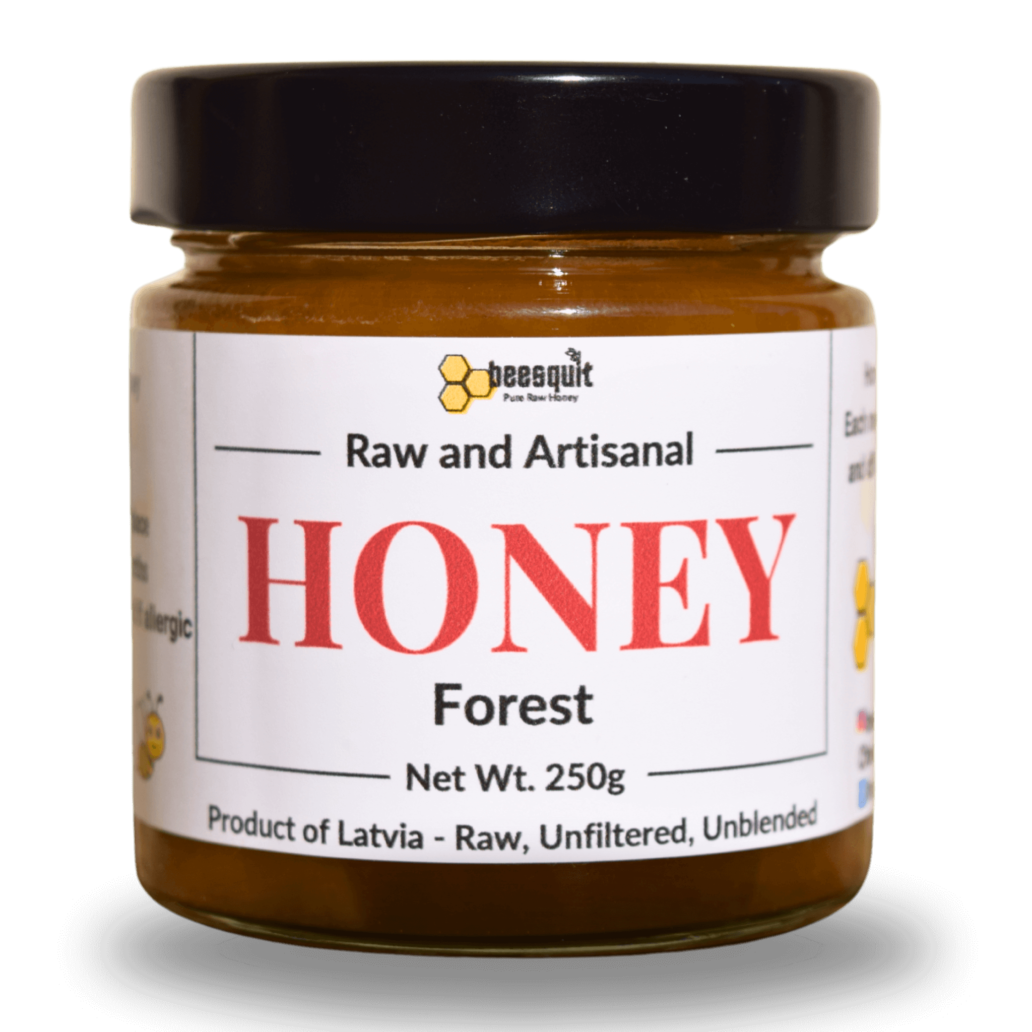 100% Raw Forest Honey 250g jar – Pure, unfiltered honey from Latvian forests
