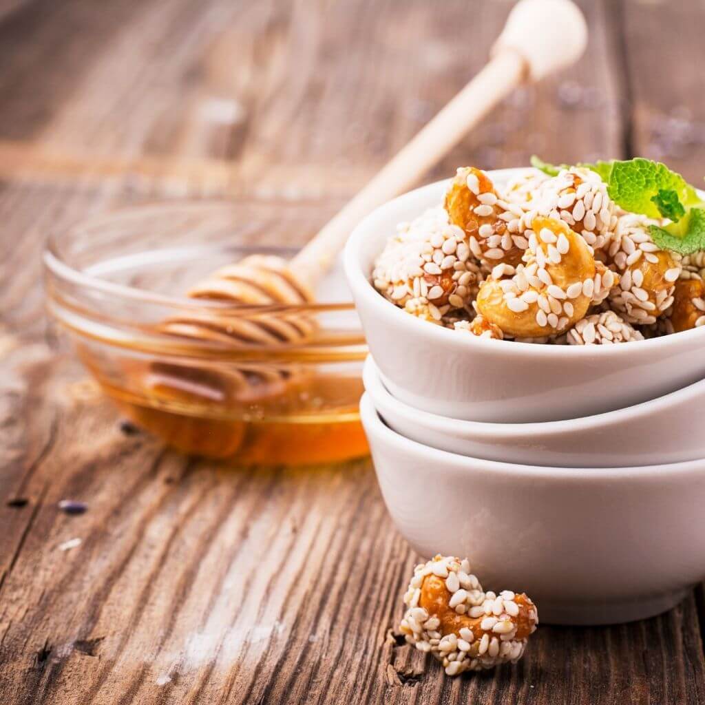Honey-Glazed Roasted Nuts with a shiny, caramelized coating.